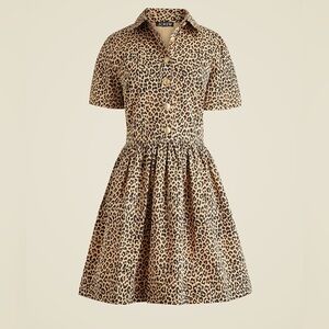 J. Crew A-Line Leopard Cheetah Chino Mini Dress with Collar and Gold Buttons